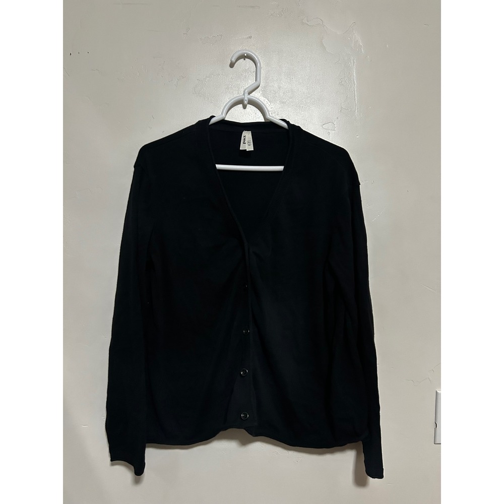 Pact Womens XL Black Organic Cotton V-Neck Button Front Long Sleeve Cardigan